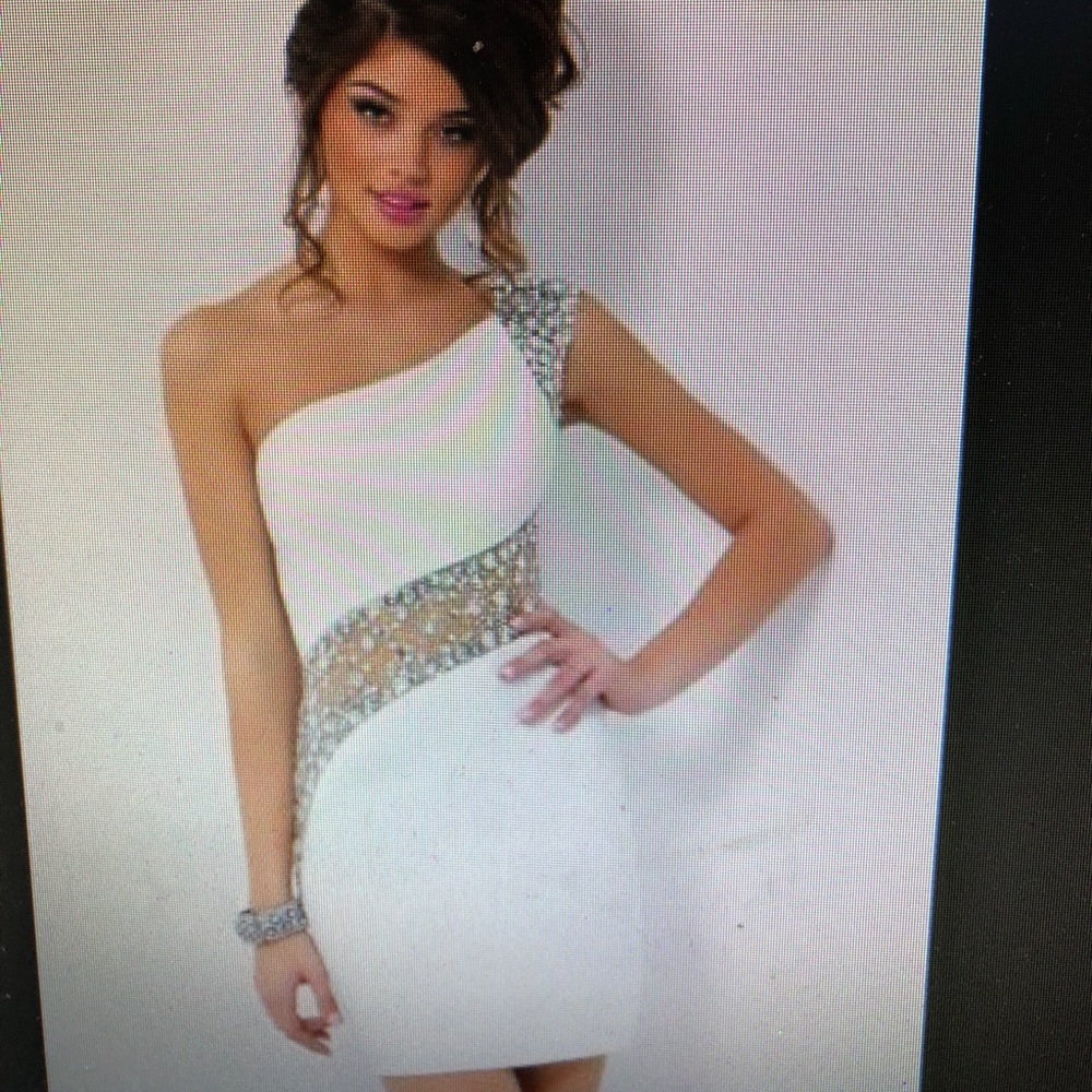 Sexy one-shoulder white sheer short cocktail dress